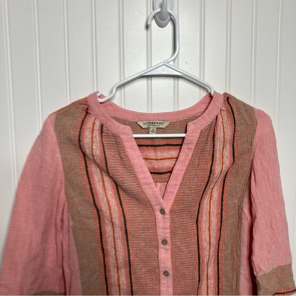 liverpool los angeles Top XS Pink Stripes Boho Multicolor Casual - Picture 3 of 6